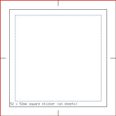 52 x 52mm square sticker (on sheets) template preview